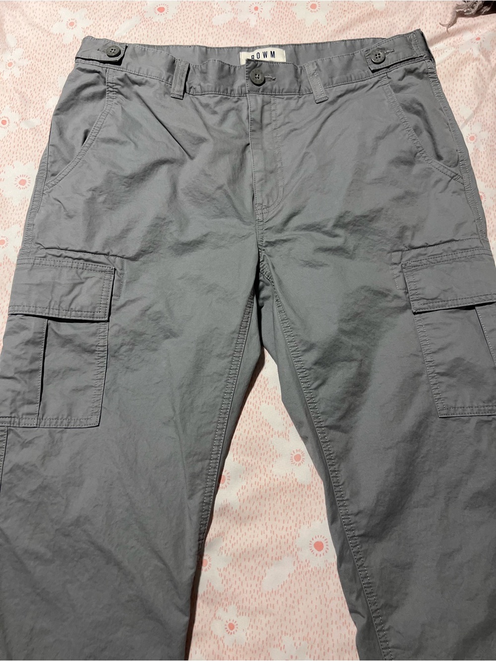 ROWM Men's Gray Cotton Cargo Pants Casual Utility Style Waist 36 Length 26